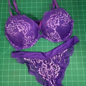 La SENZA Purple Lace Bra & Panty Set sz 34D  Underwire Push Up